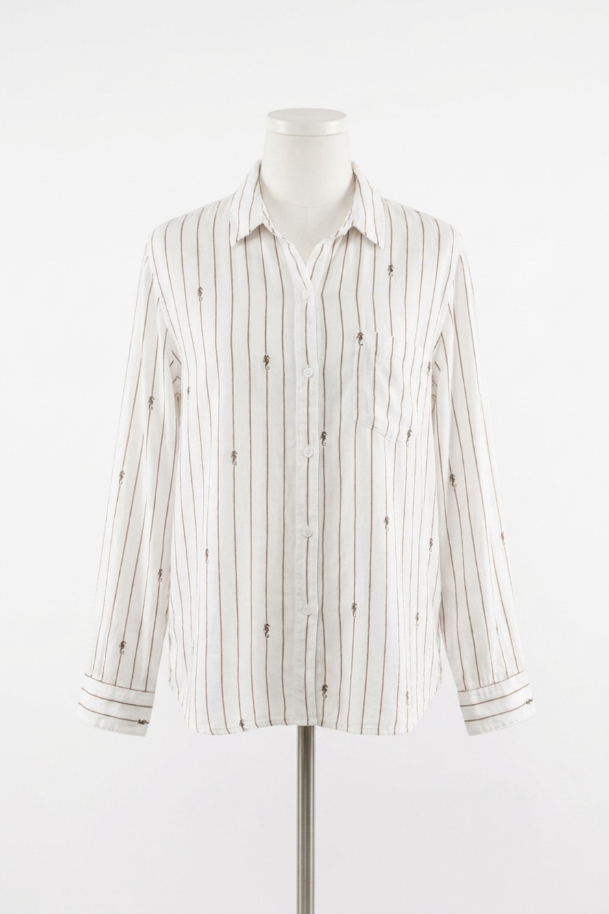 NEW RAILS women's charli linen button down shirt in striped seahorses